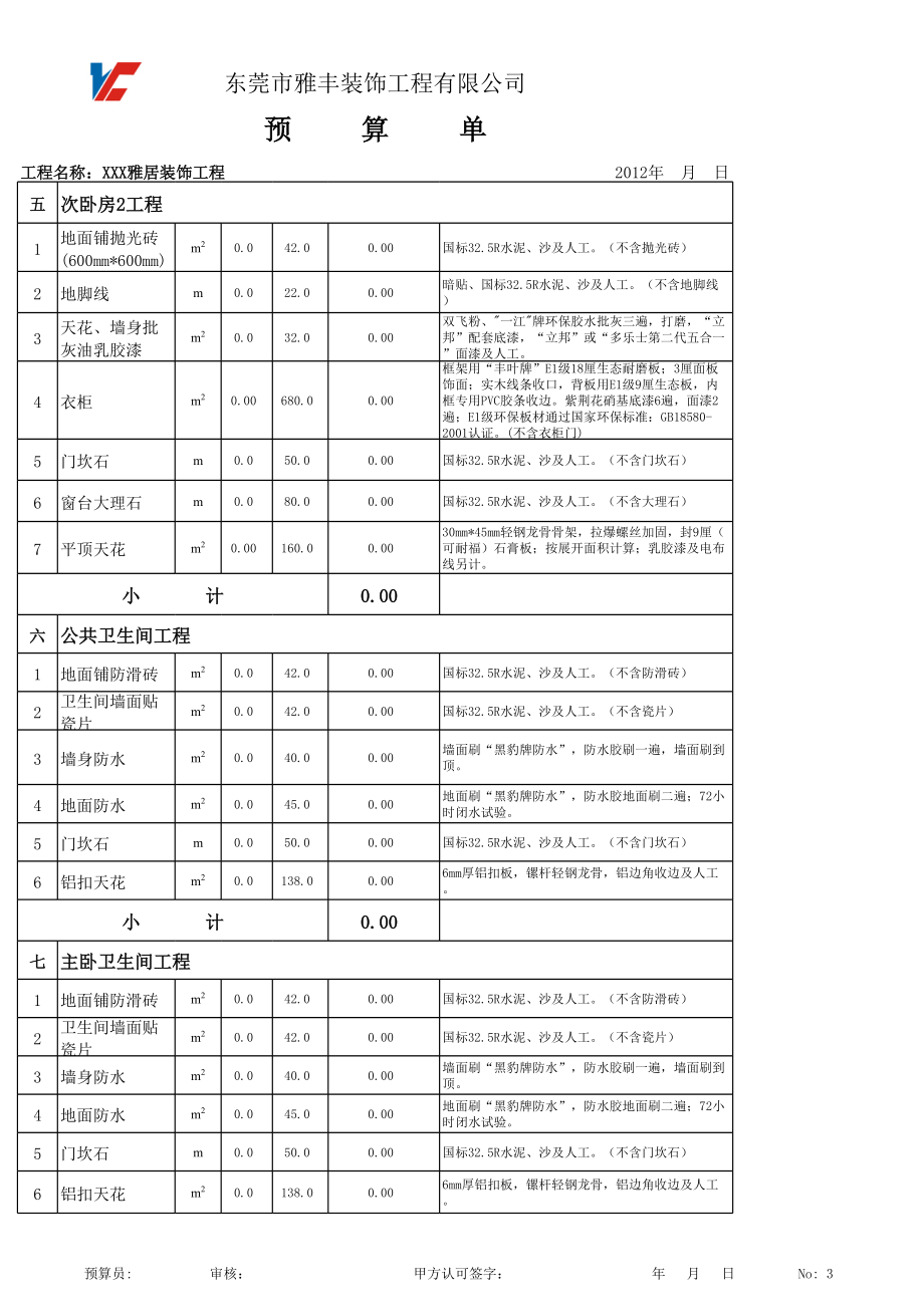 表格模板-家装工程预算表 精品.xls_第3页