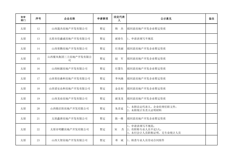 表格模板-房地产开发企业资质审查公示意见汇总表新设立 精品.xls_第2页