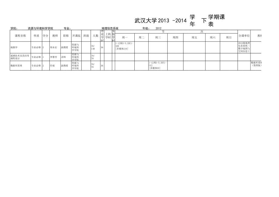 表格模板-武汉大学环境工程课表 精品.xls_第3页