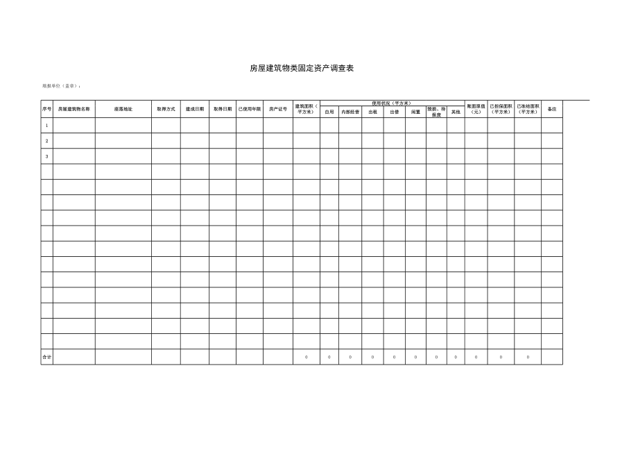 表格模板-房屋建筑物类固定资产调查表 精品.xls_第1页