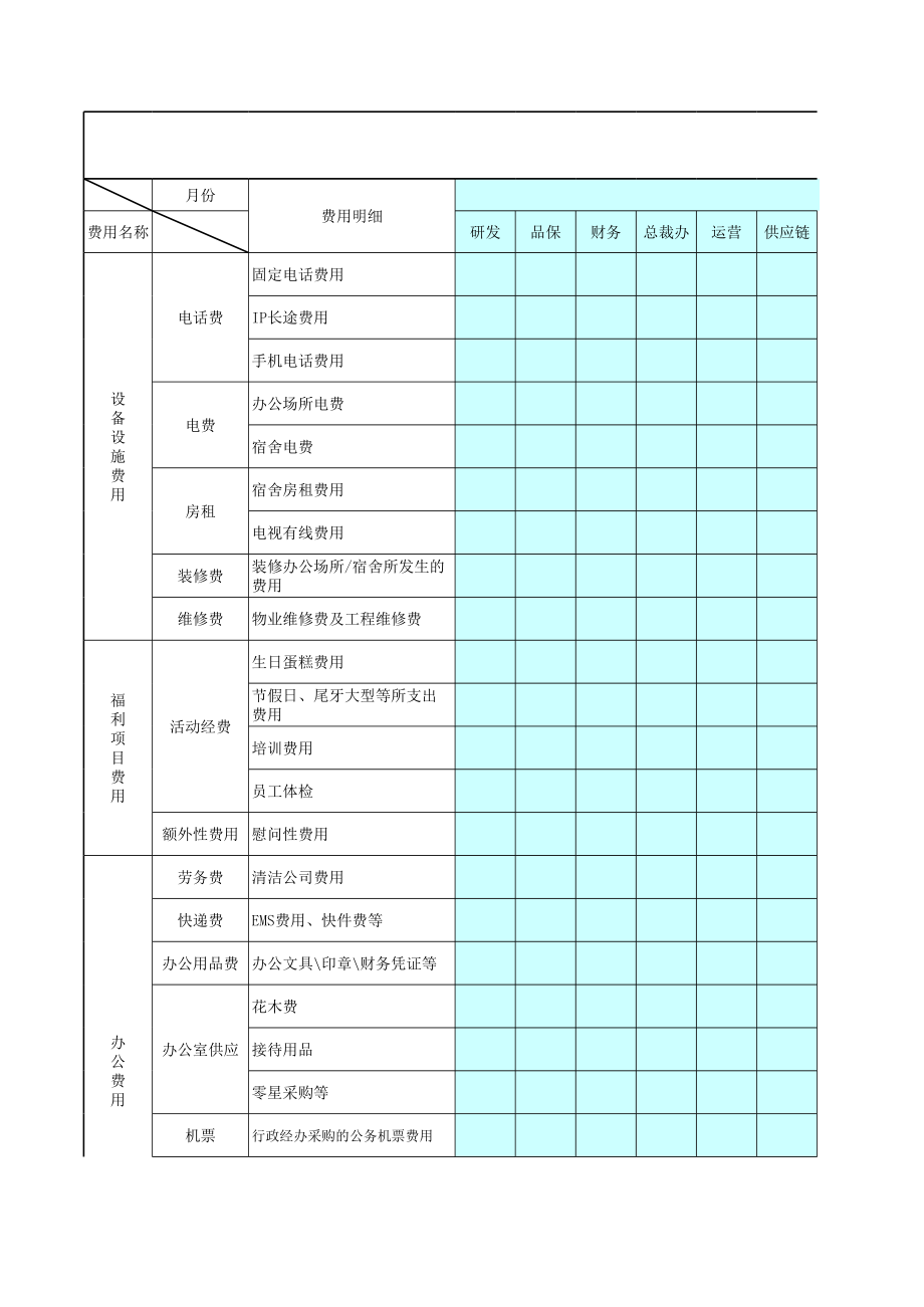 表格模板-行政费用表 精品.xls_第1页