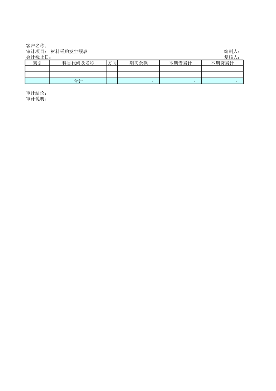 表格模板-材料采购发生额表 精品.xls_第1页