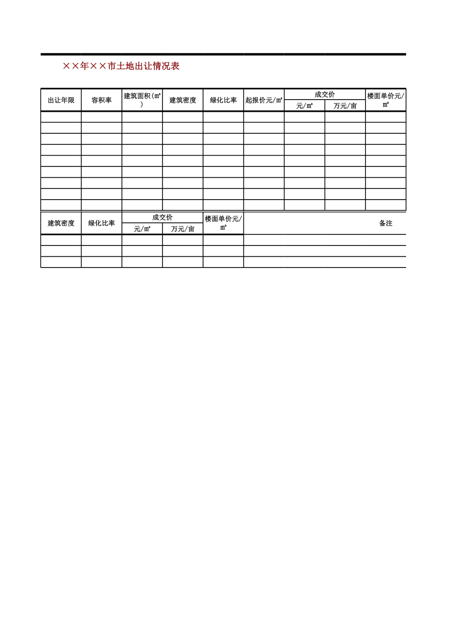 表格模板-土地出让信息统计表 精品.xls_第2页