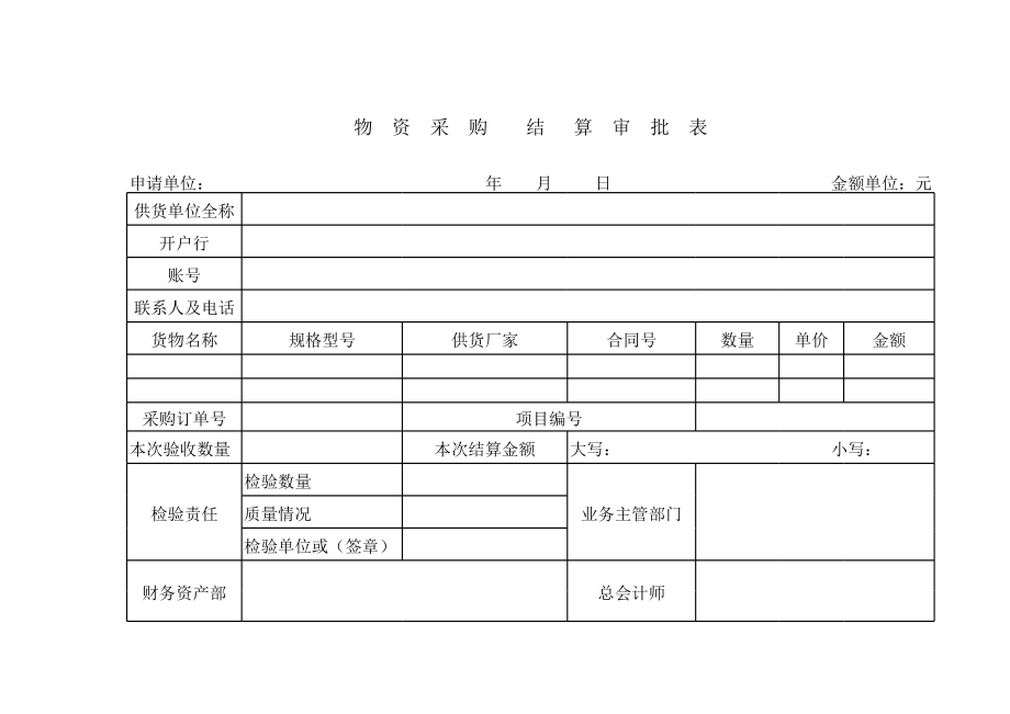 表格模板-物资采购结算审批表 精品.xls_第3页