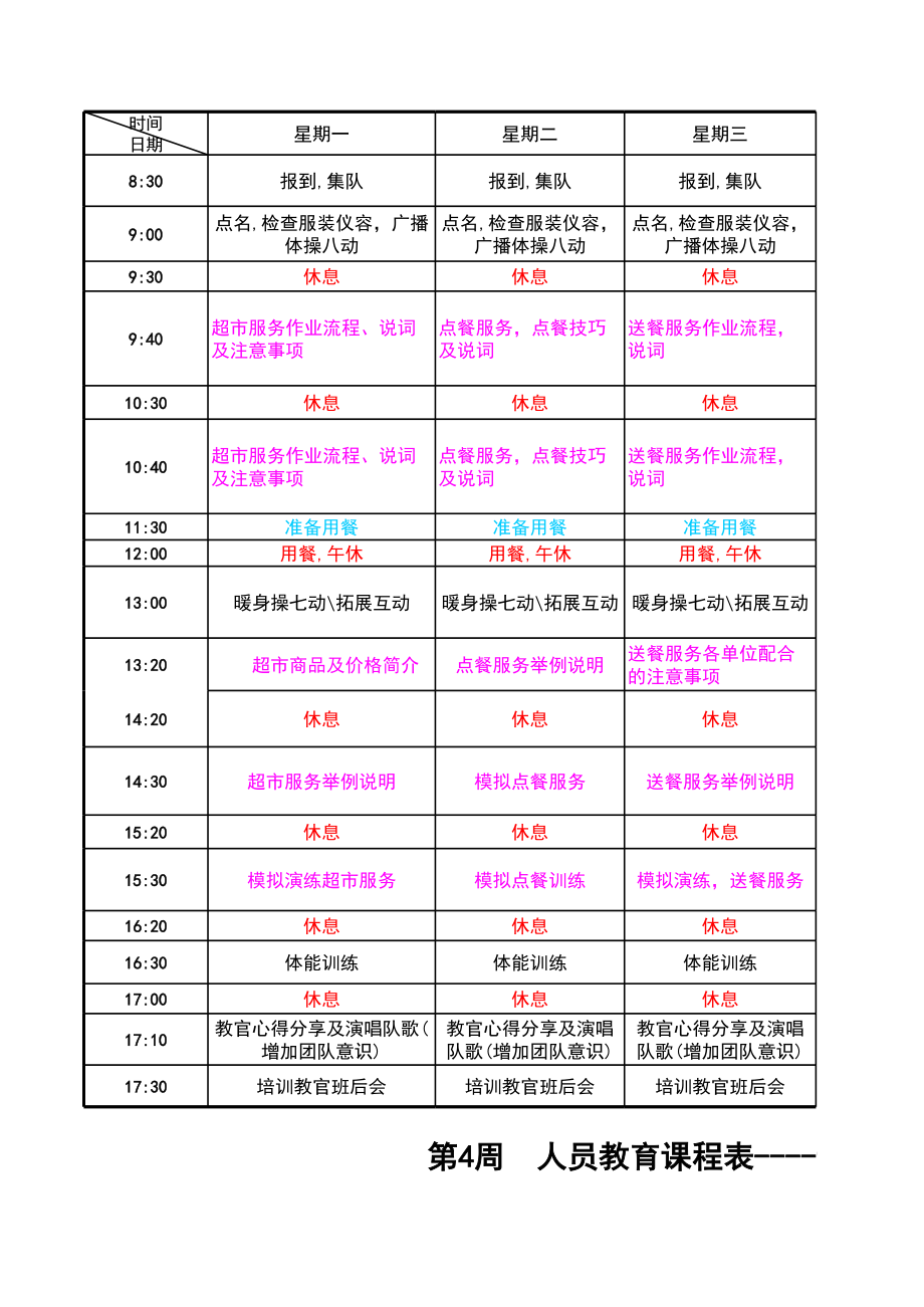 表格模板-培训课程表 精品.xls_第3页