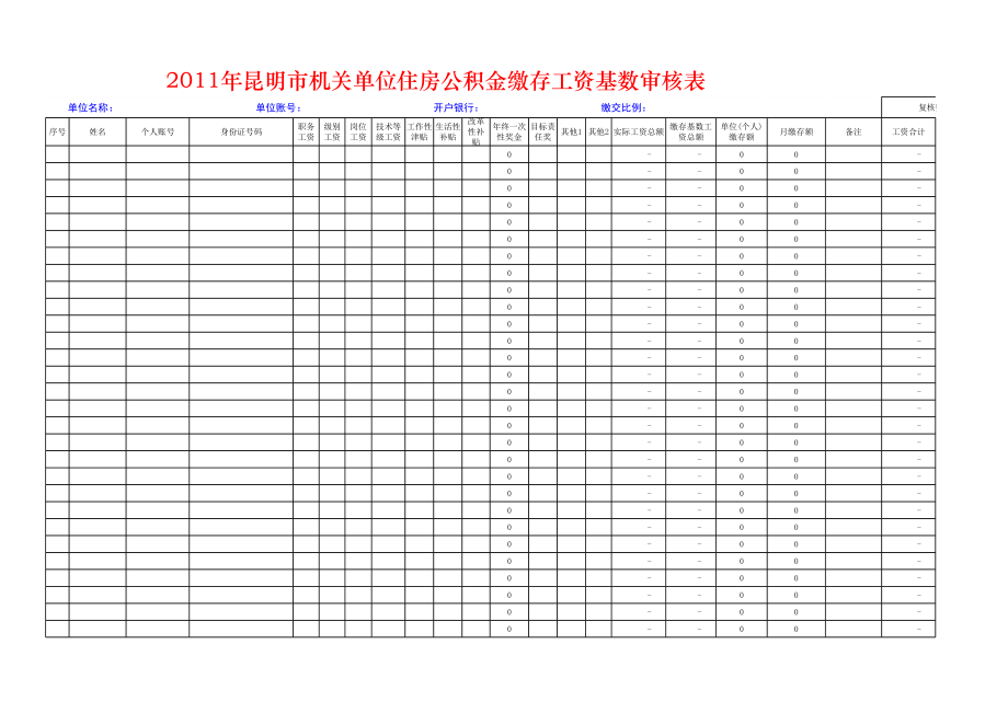 表格模板-工资基数审核表 精品.xls_第1页