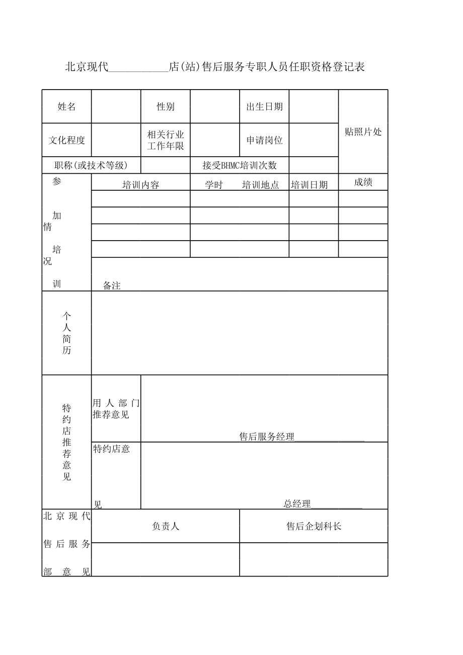 表格模板-北京现代4s店全套管理表格 精品.xls_第1页