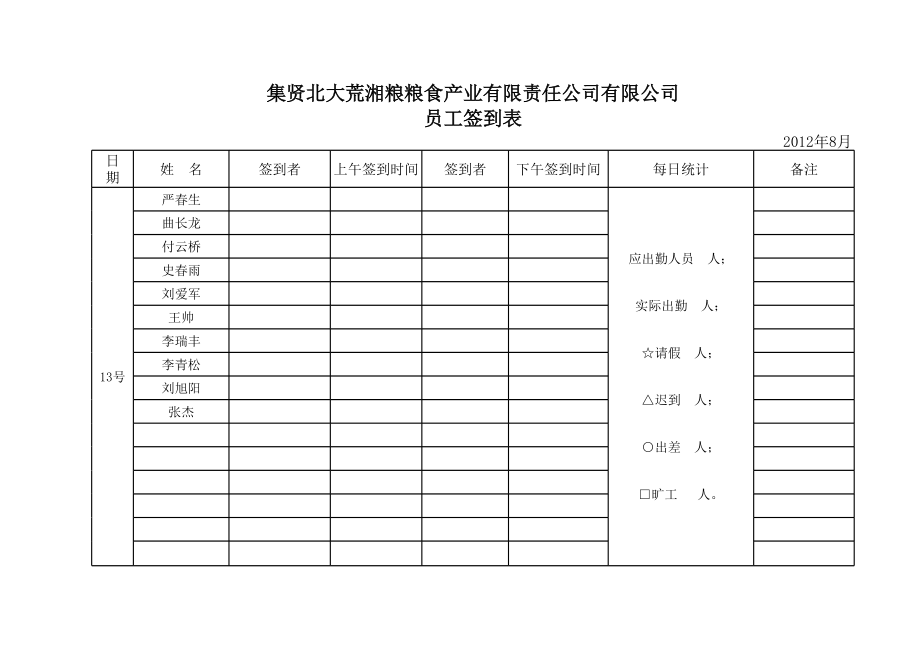 表格模板-员工签到表 精品.xls_第1页