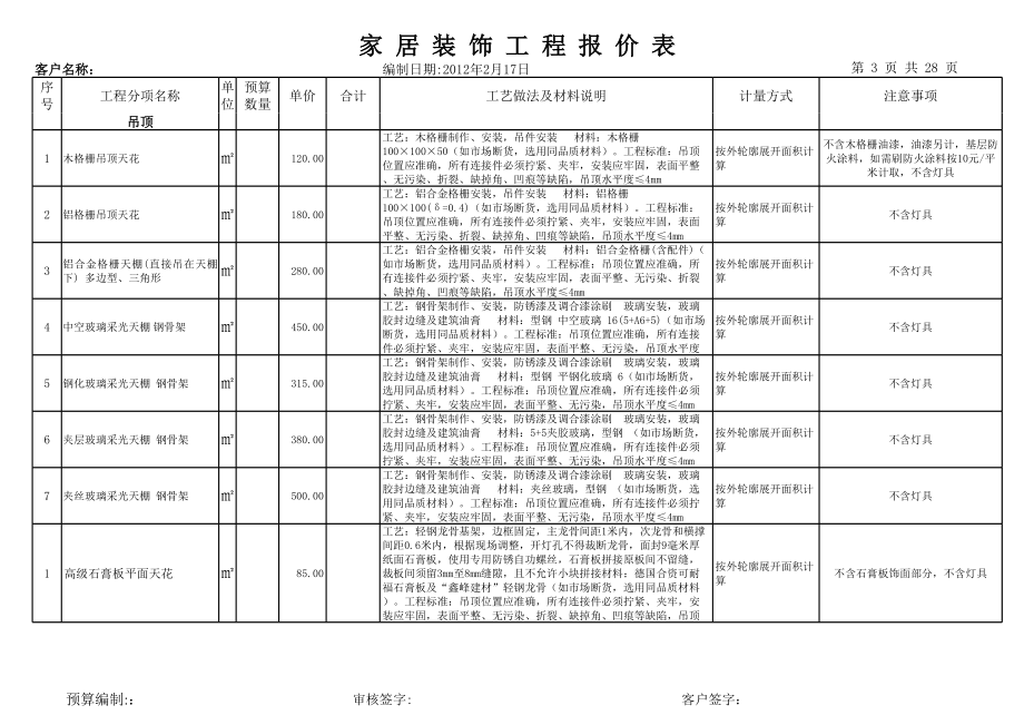 表格模板-家居装饰工程报价表模板 精品.xls_第3页