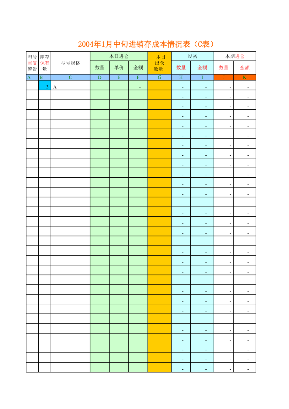 表格模板-进销存成本情况表 精品.xls_第1页