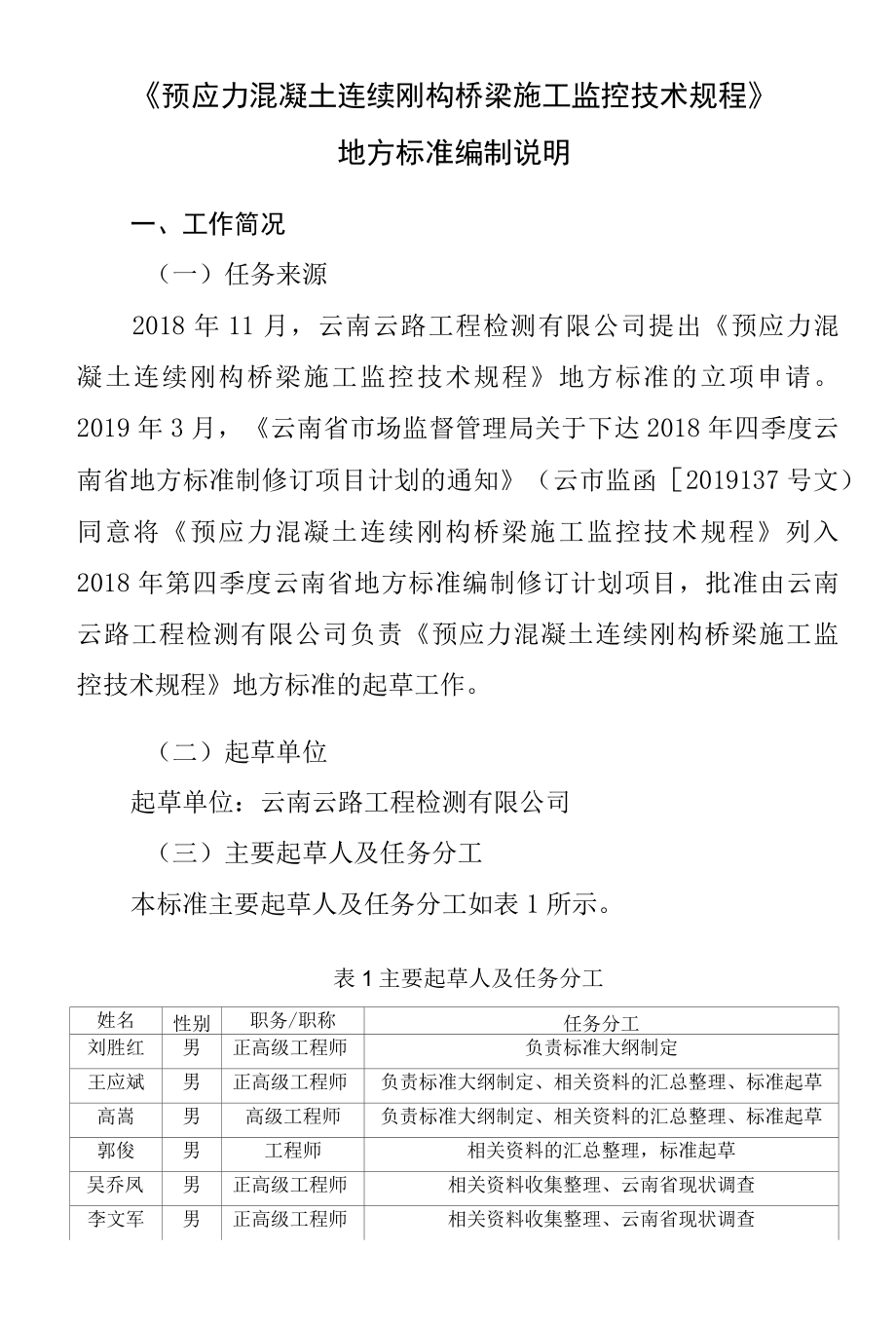 云南省地方标准预应力混凝土连续刚构桥施工监控技术规程（报批稿） 编制说明.docx_第1页