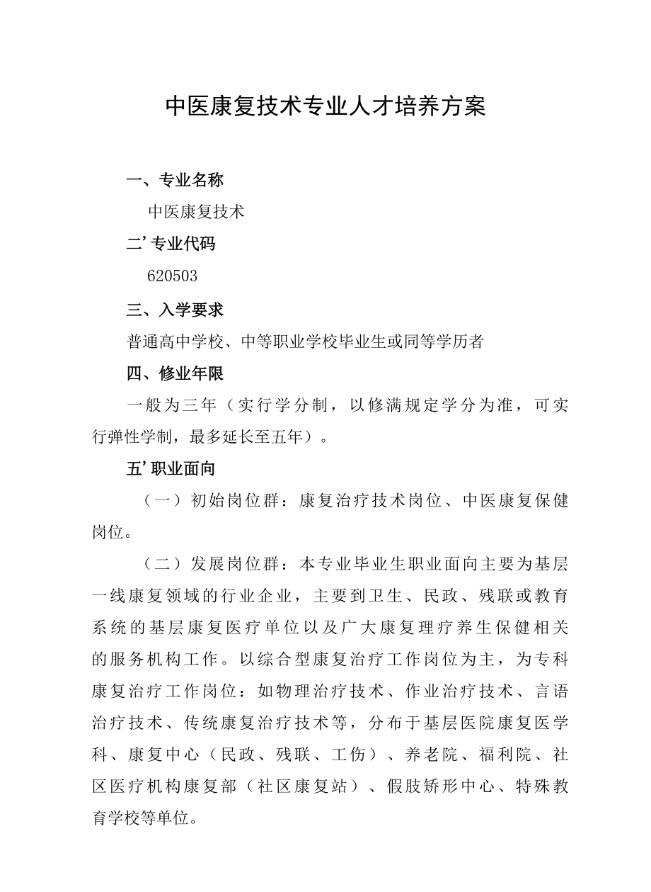 中医康复技术专业人才培养方案（高职）.docx_第1页