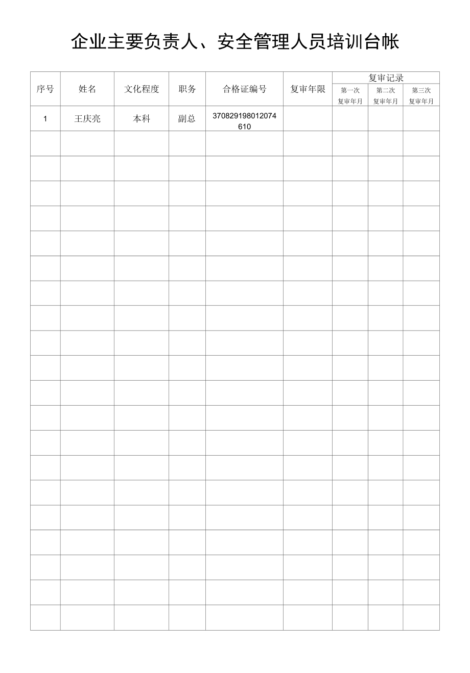 9、企业主要负责人、安全管理人员、特种作业人员培训台账.docx_第1页