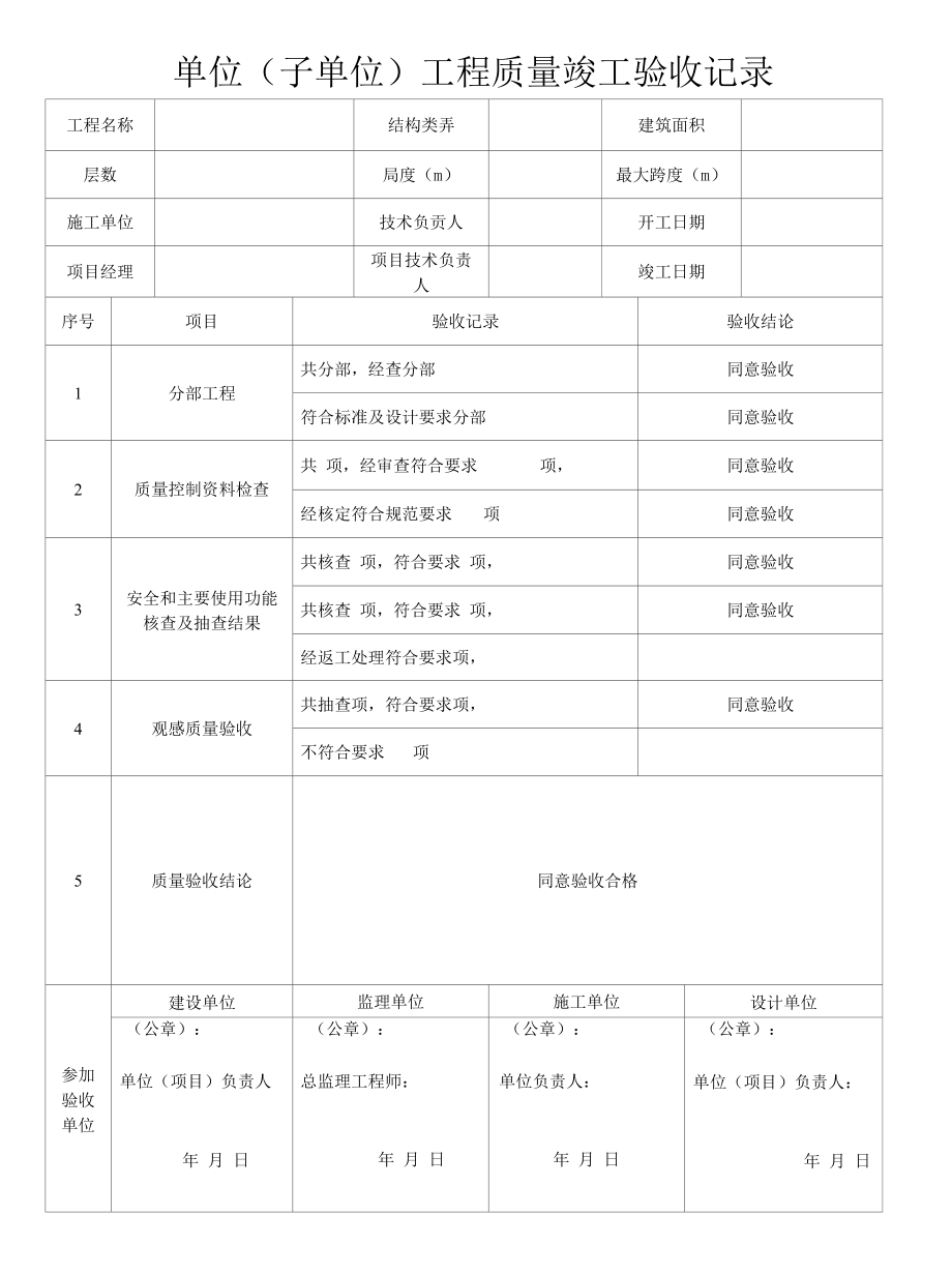 单位（子单位）工程质量竣工验收记录.docx_第1页