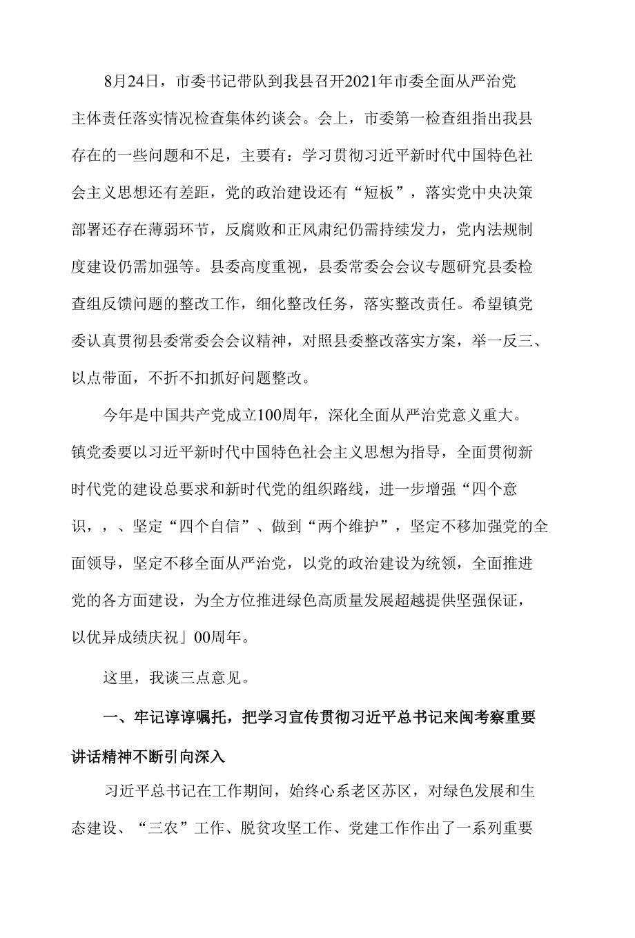 关于全面从严治党主体责任落实情况调研检查约谈讲话发言材料.docx_第2页