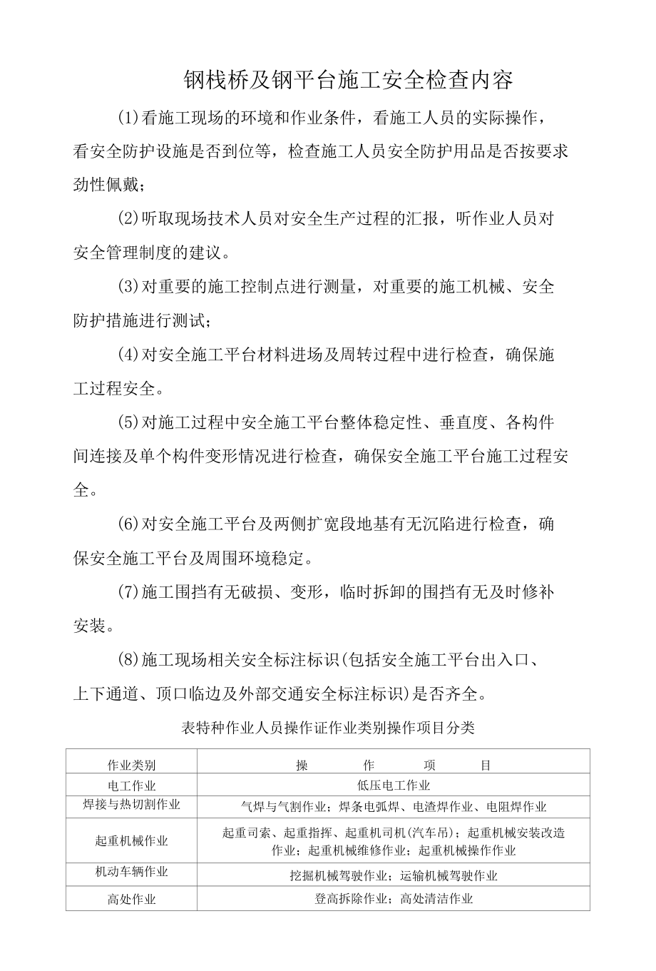 钢栈桥及钢平台施工安全检查内容.docx_第1页