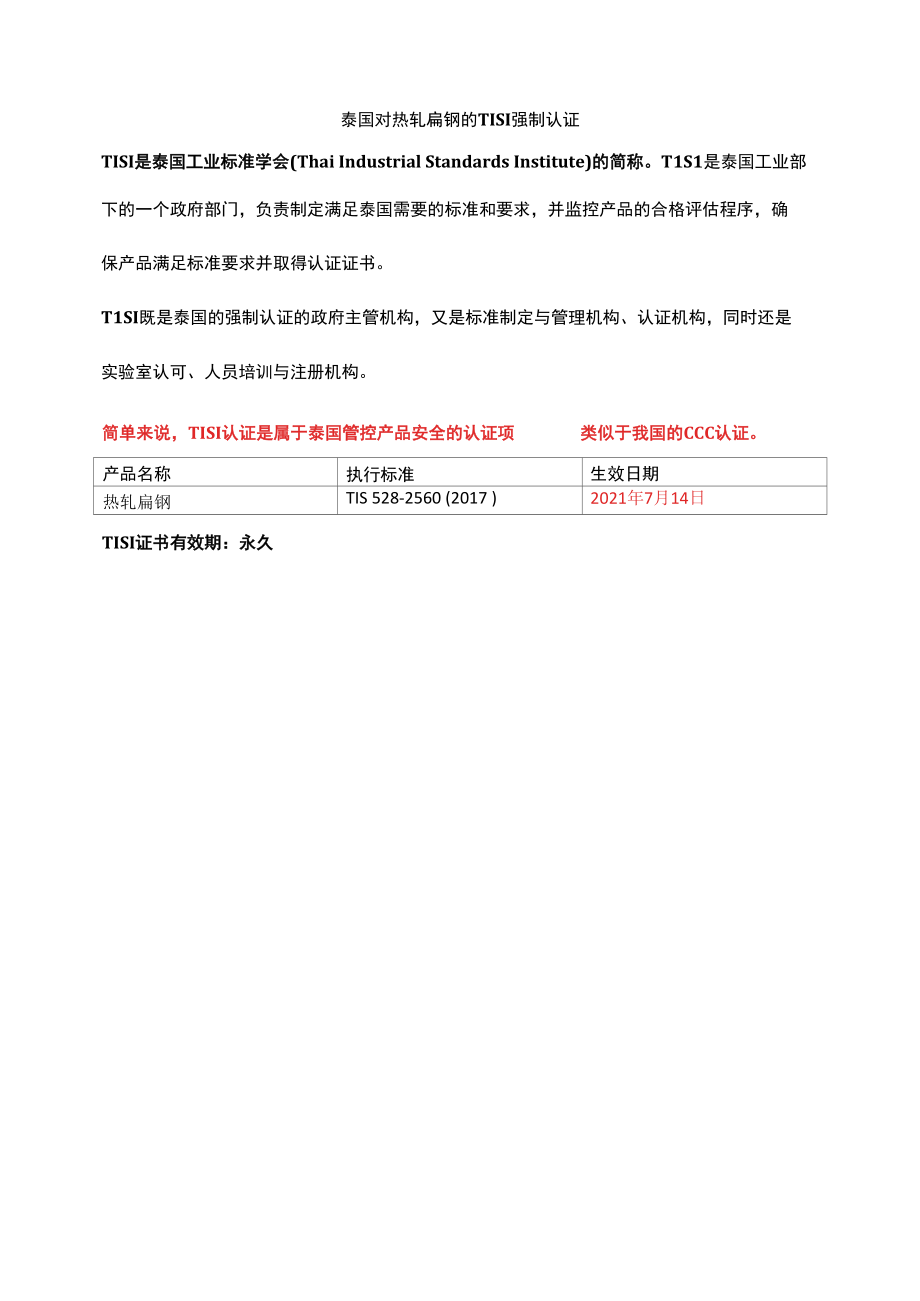 泰国对热轧扁钢的TISI强制认证.docx_第1页