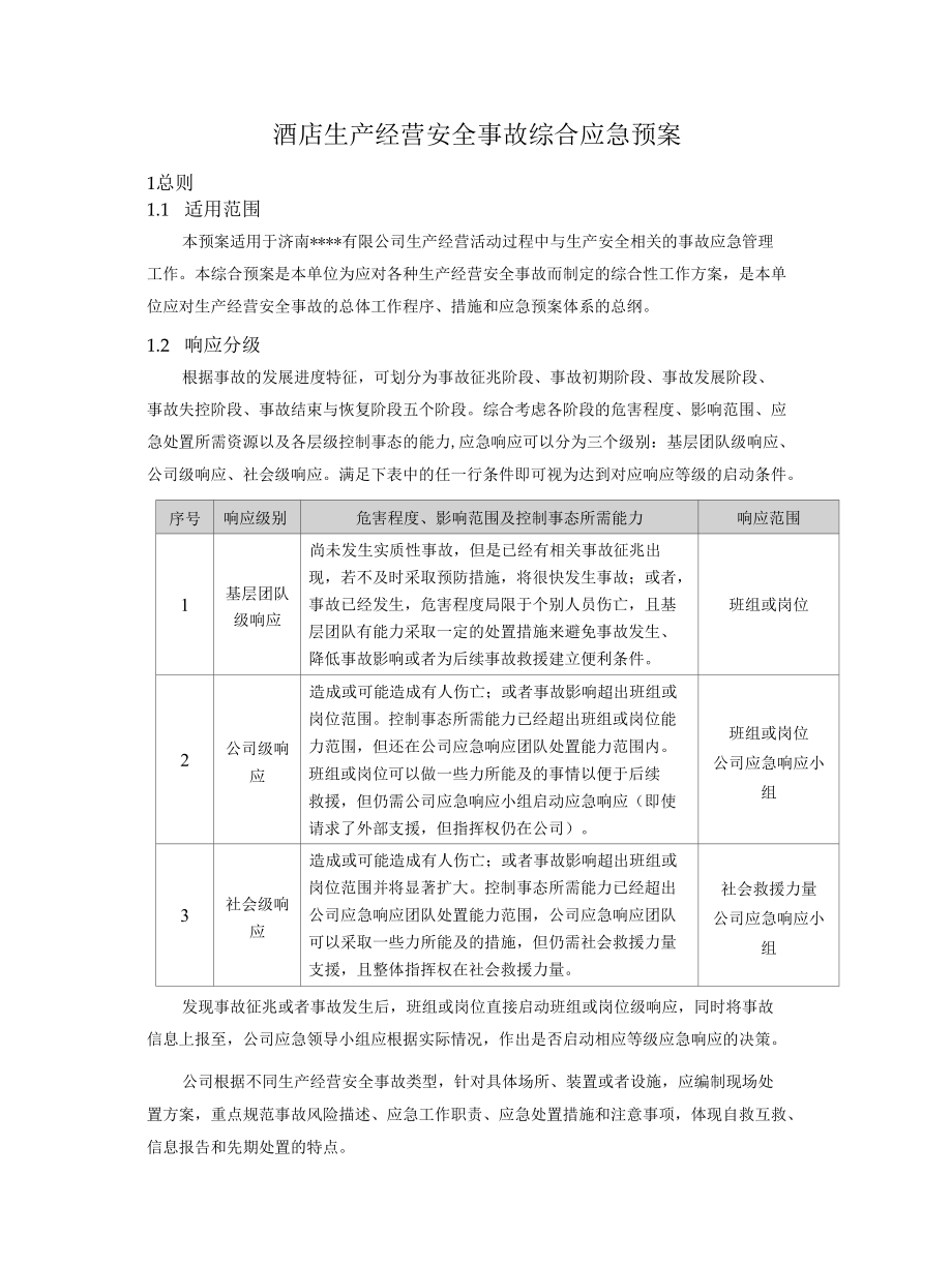 酒店生产经营安全事故综合应急预案.docx_第1页