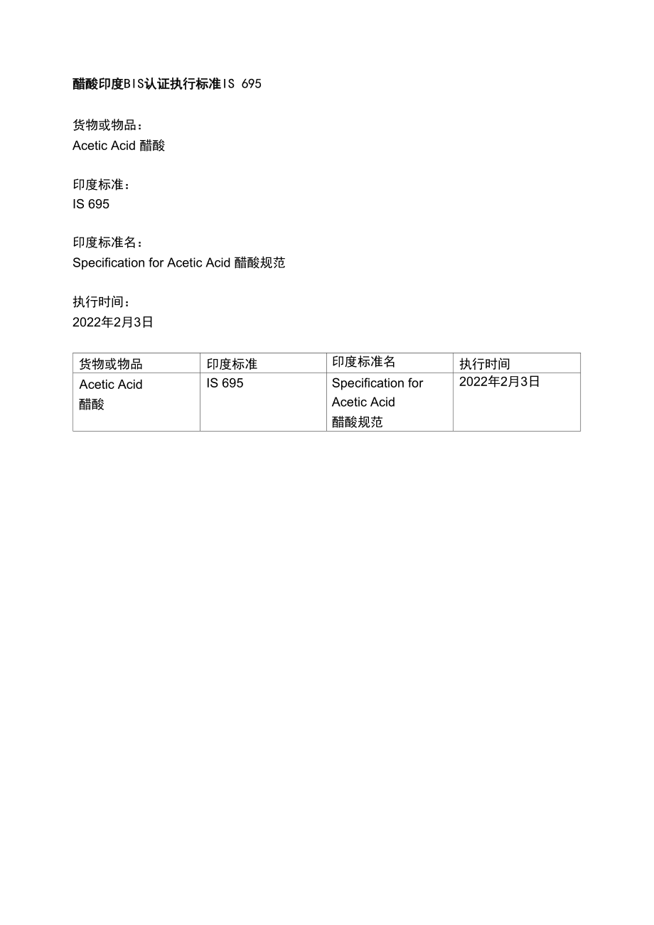 醋酸印度BIS认证执行标准IS 695.docx_第1页