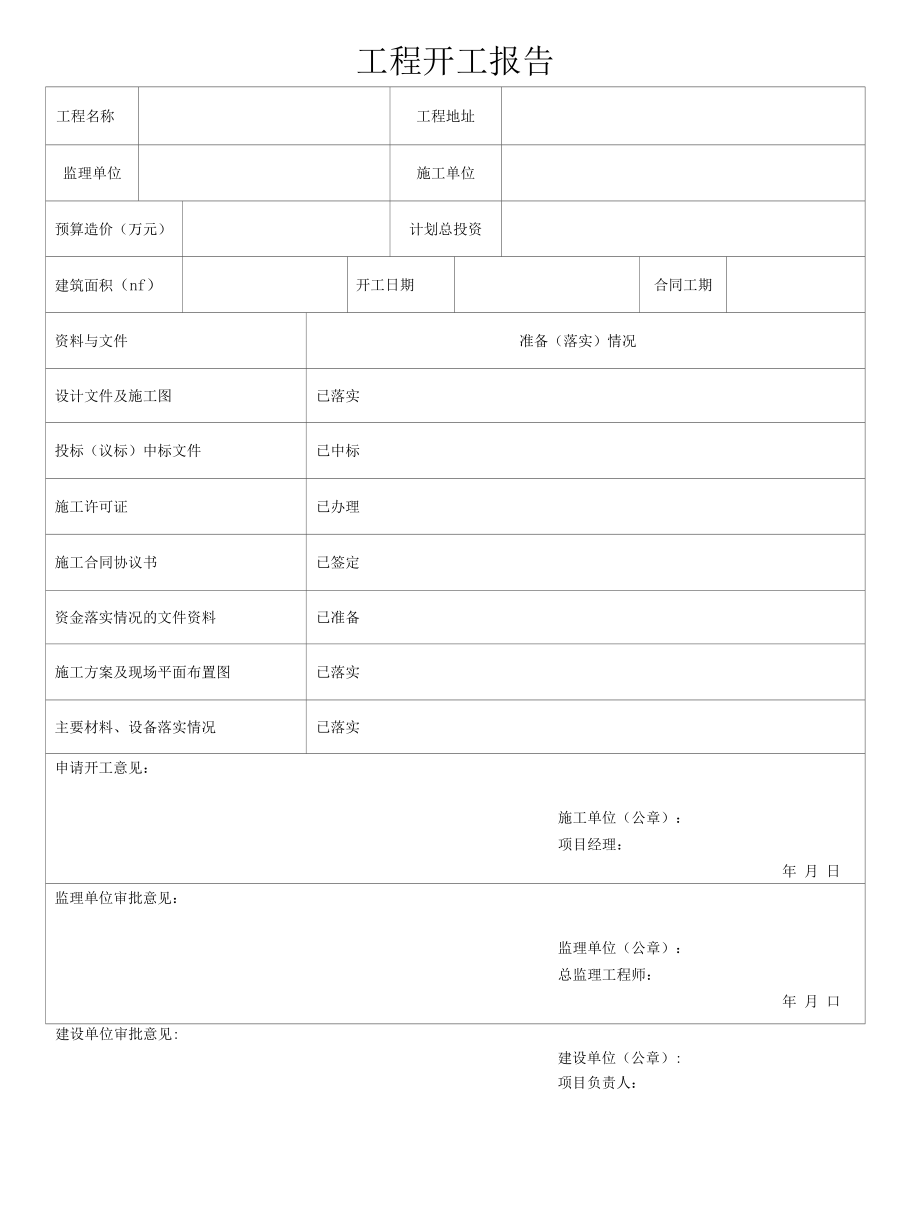 工程开工报告模板.docx_第1页