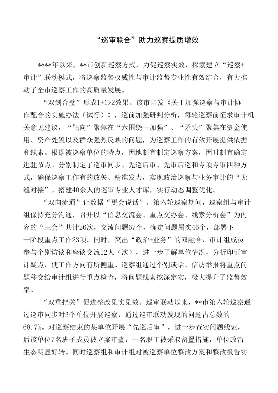 经验交流材料：巡审联合助力巡察提质增效.docx_第1页