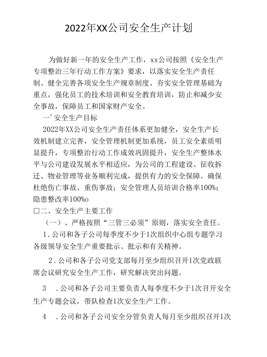 2022年XX公司安全生产计划.docx_第1页