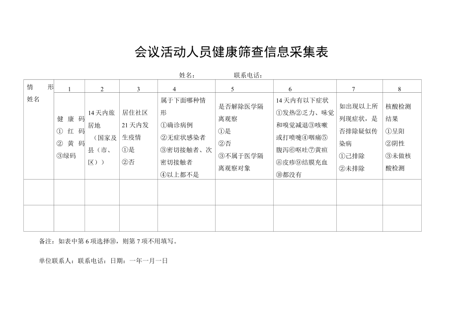 会议活动人员健康筛查信息采集表.docx_第1页