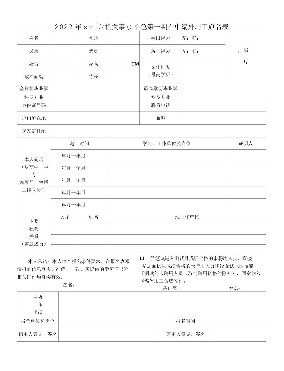 2022年市级机关事业单位编外用工公开招聘报名表.docx_第1页