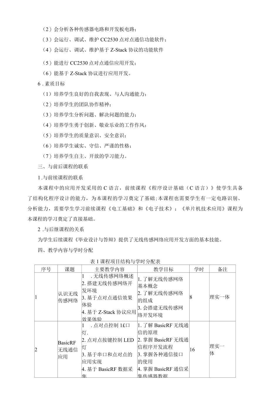 《无线传感网络技术》课程标准.docx_第2页