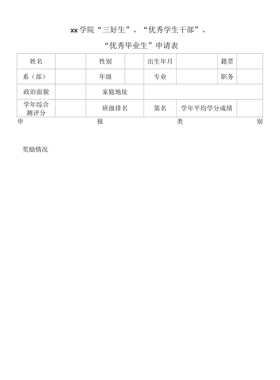 “三好学生”、“优秀学生干部”、申请表.docx_第1页