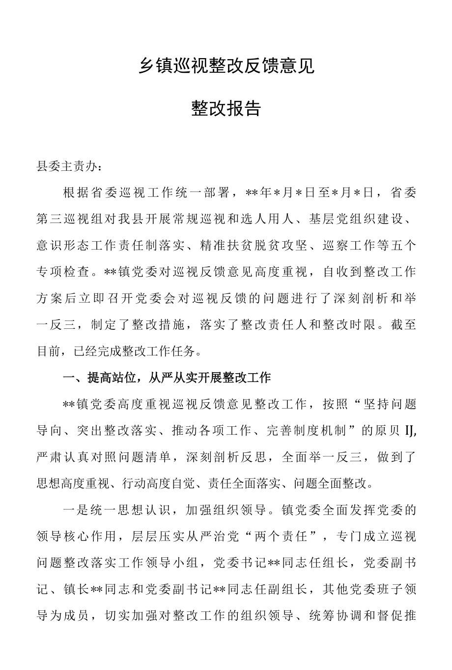 乡镇巡视整改反馈意见整改报告.docx_第1页