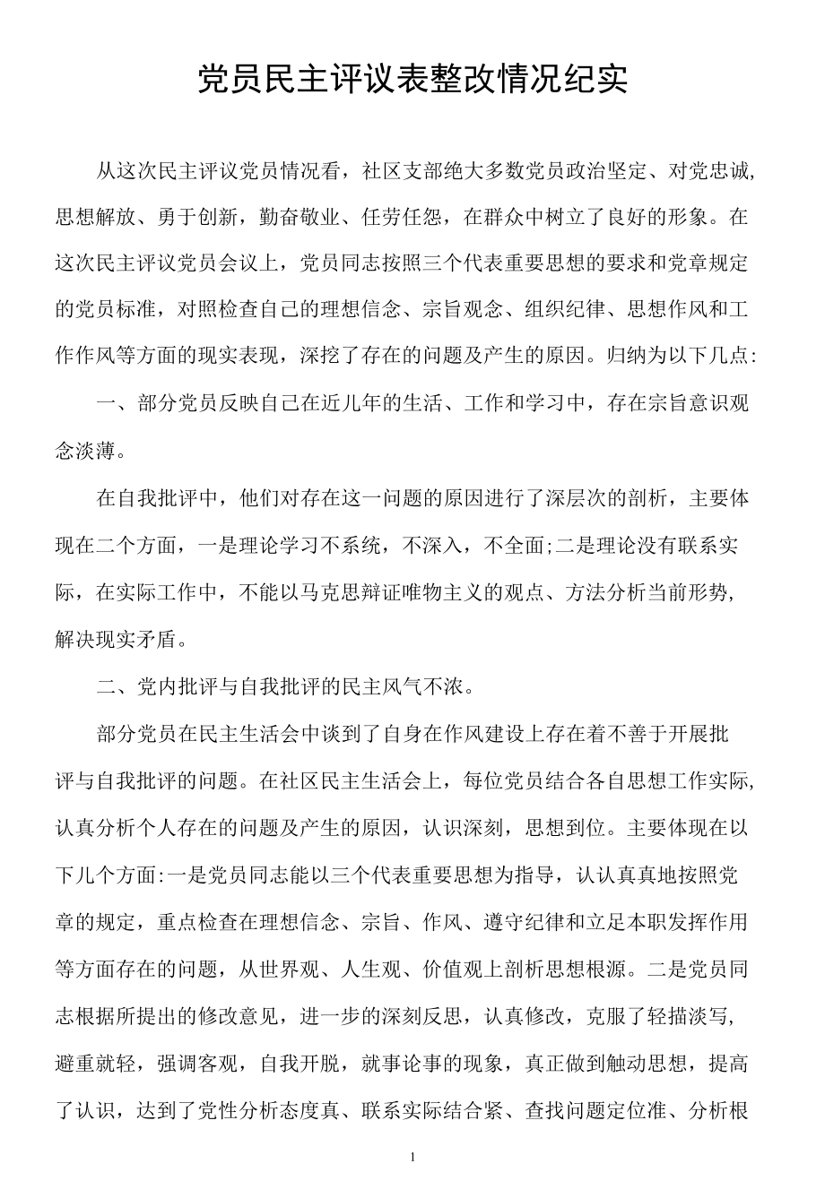 党员民主评议表整改情况记实.docx_第1页