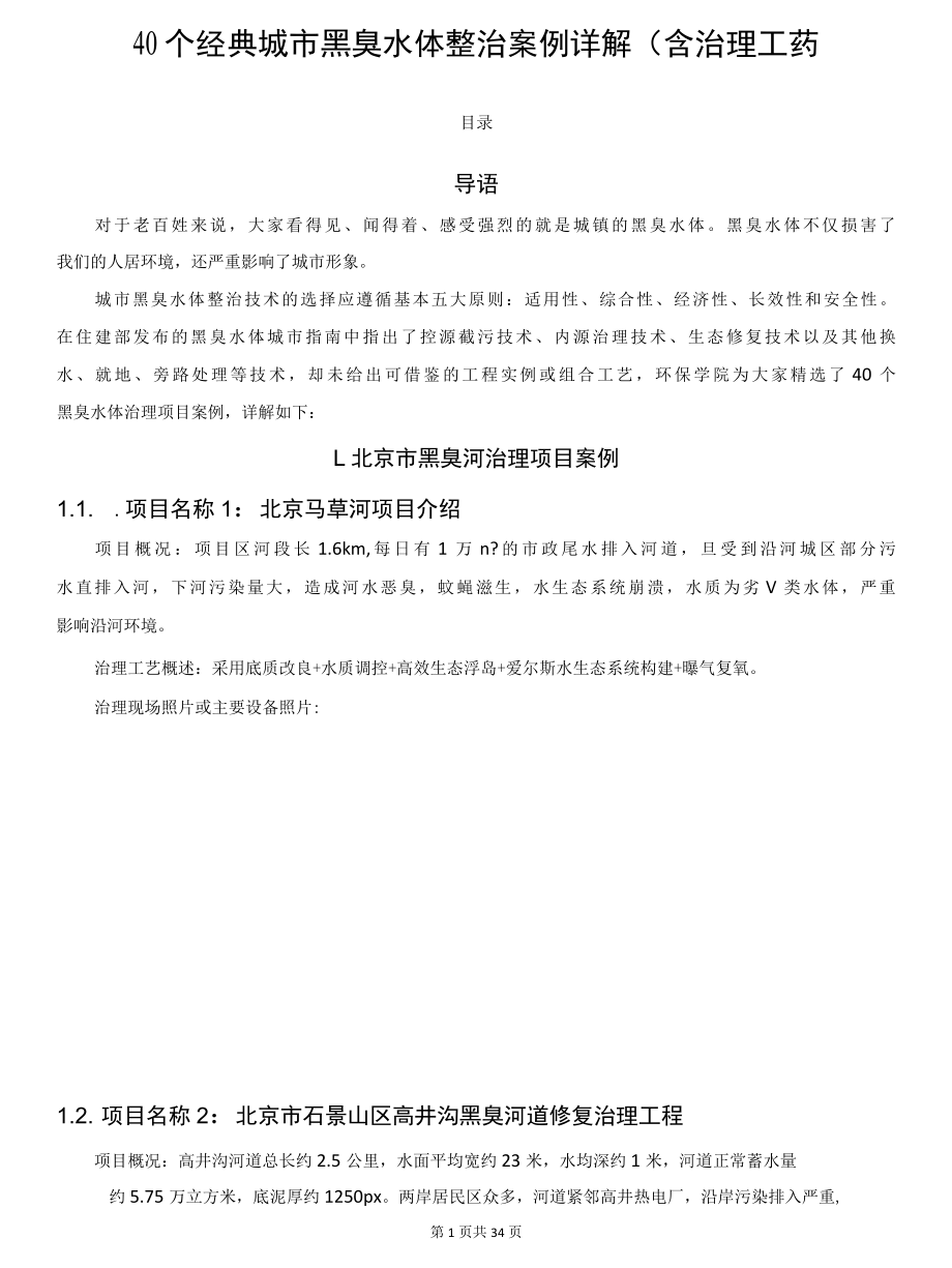 40个经典城市黑臭水体整治案例详解(含治理工艺).docx_第1页