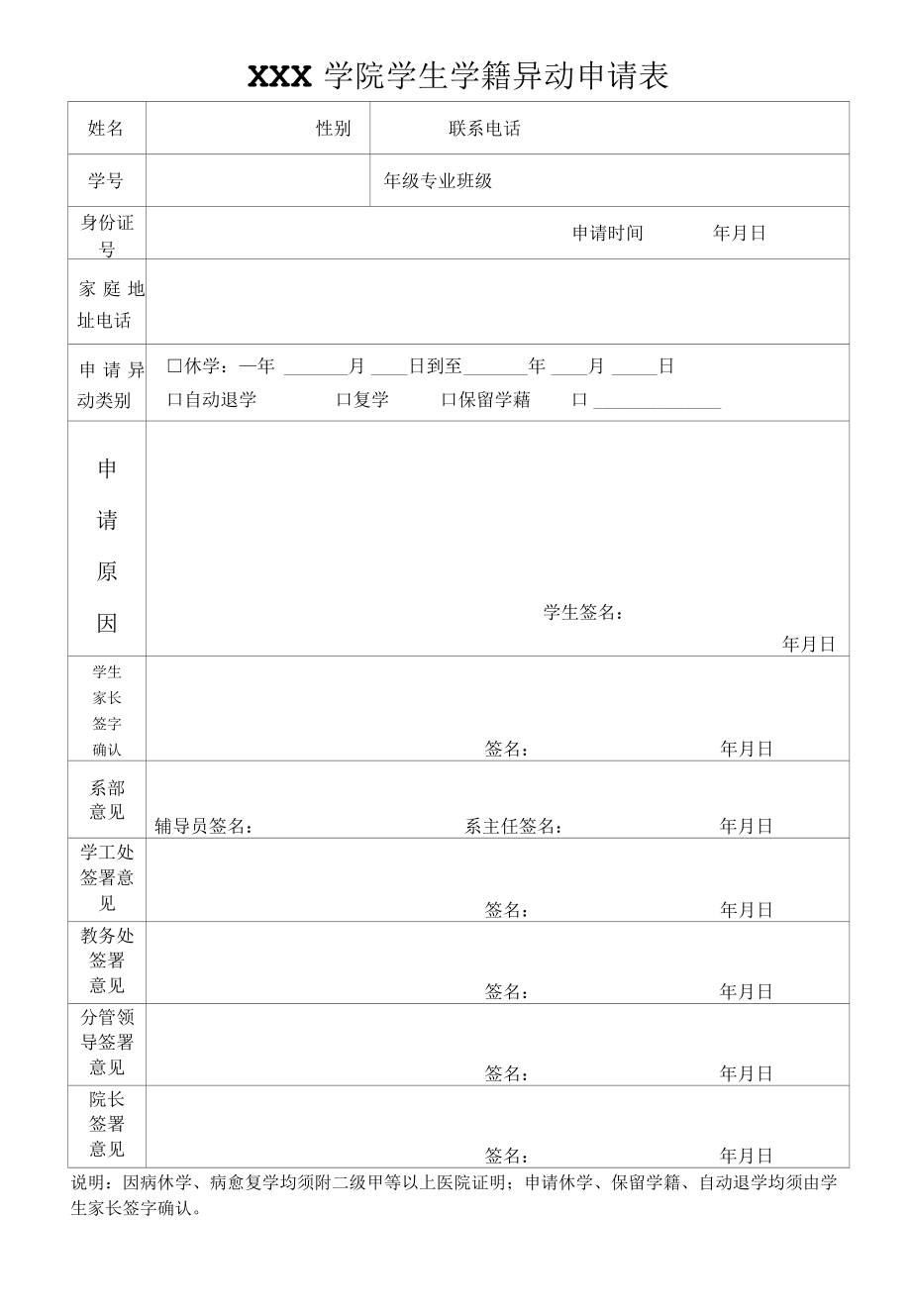 XXX学院学生学籍异动申请表.docx_第1页