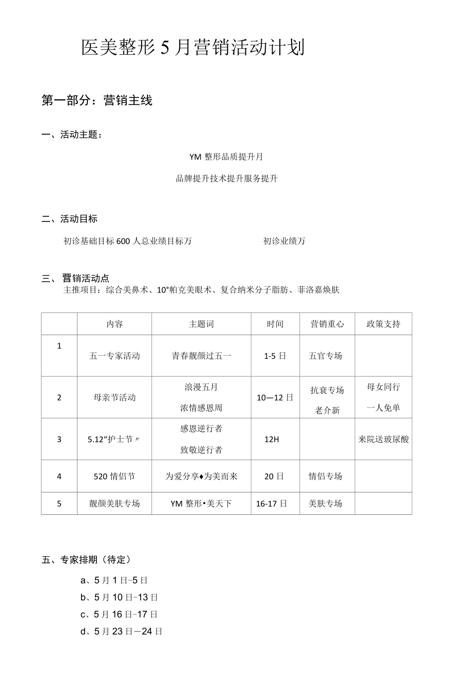 医美整形5月营销活动计划.docx_第1页