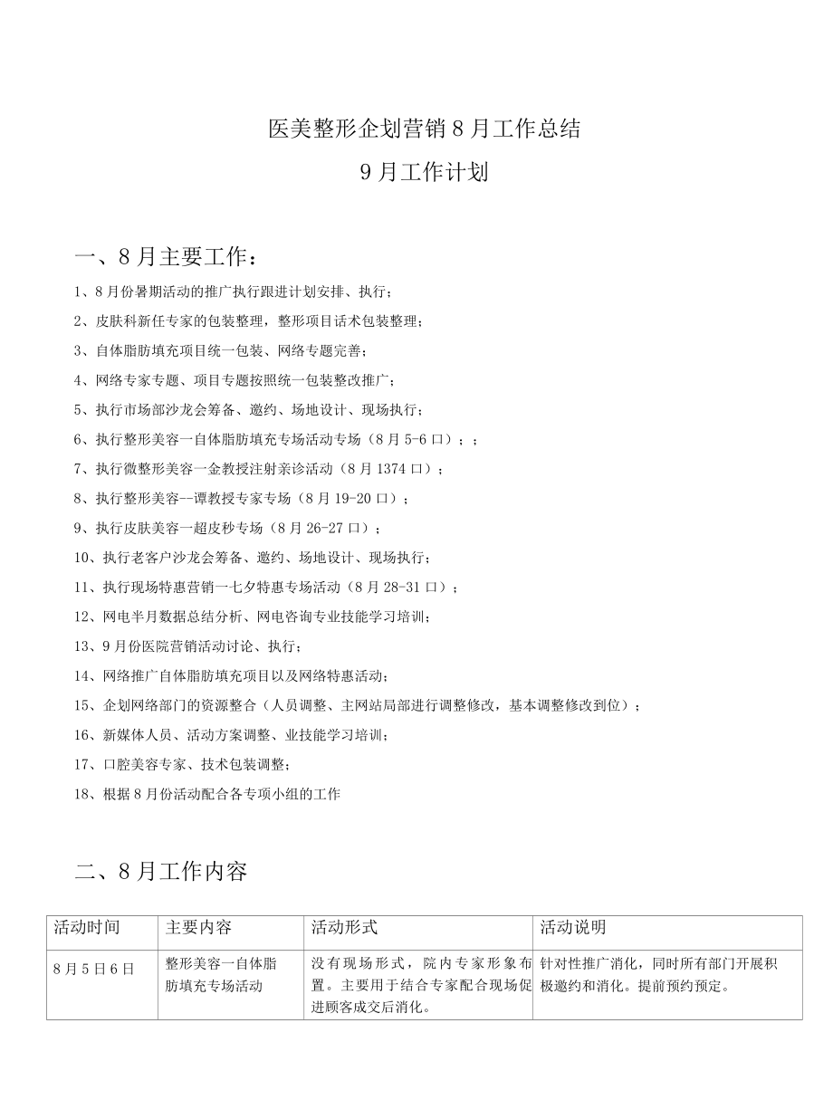 医美整形企划营销8月工作总结.docx_第1页