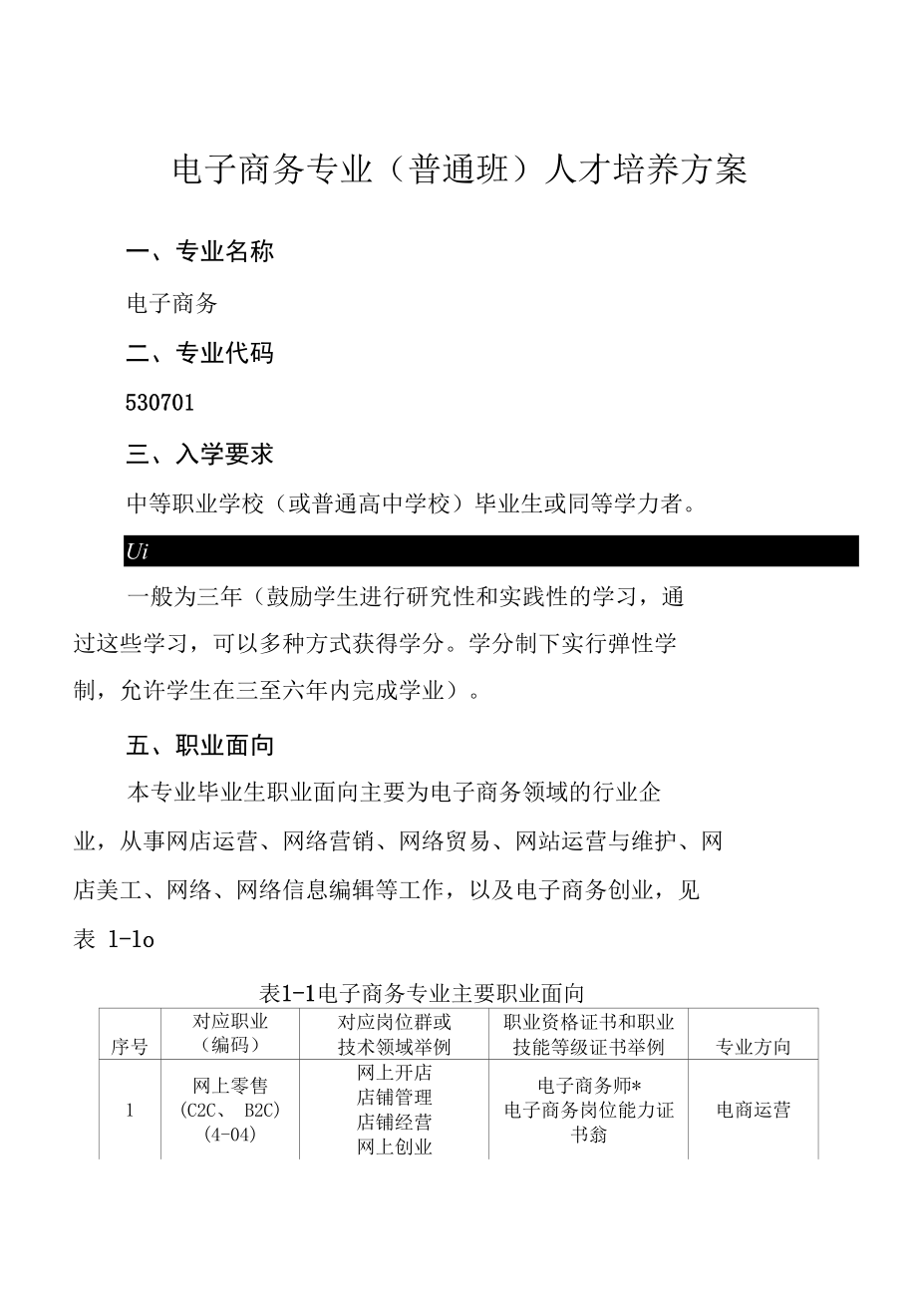 电子商务专业（普通班）人才培养方案（高职）.docx_第1页