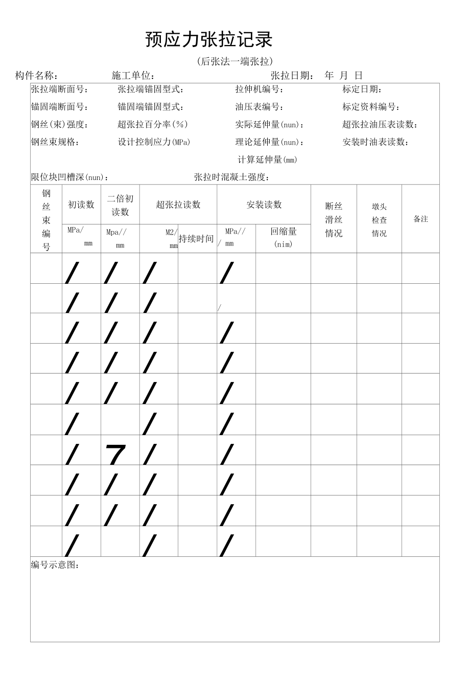 预应力张拉记录 (后张法一端张拉).docx_第1页