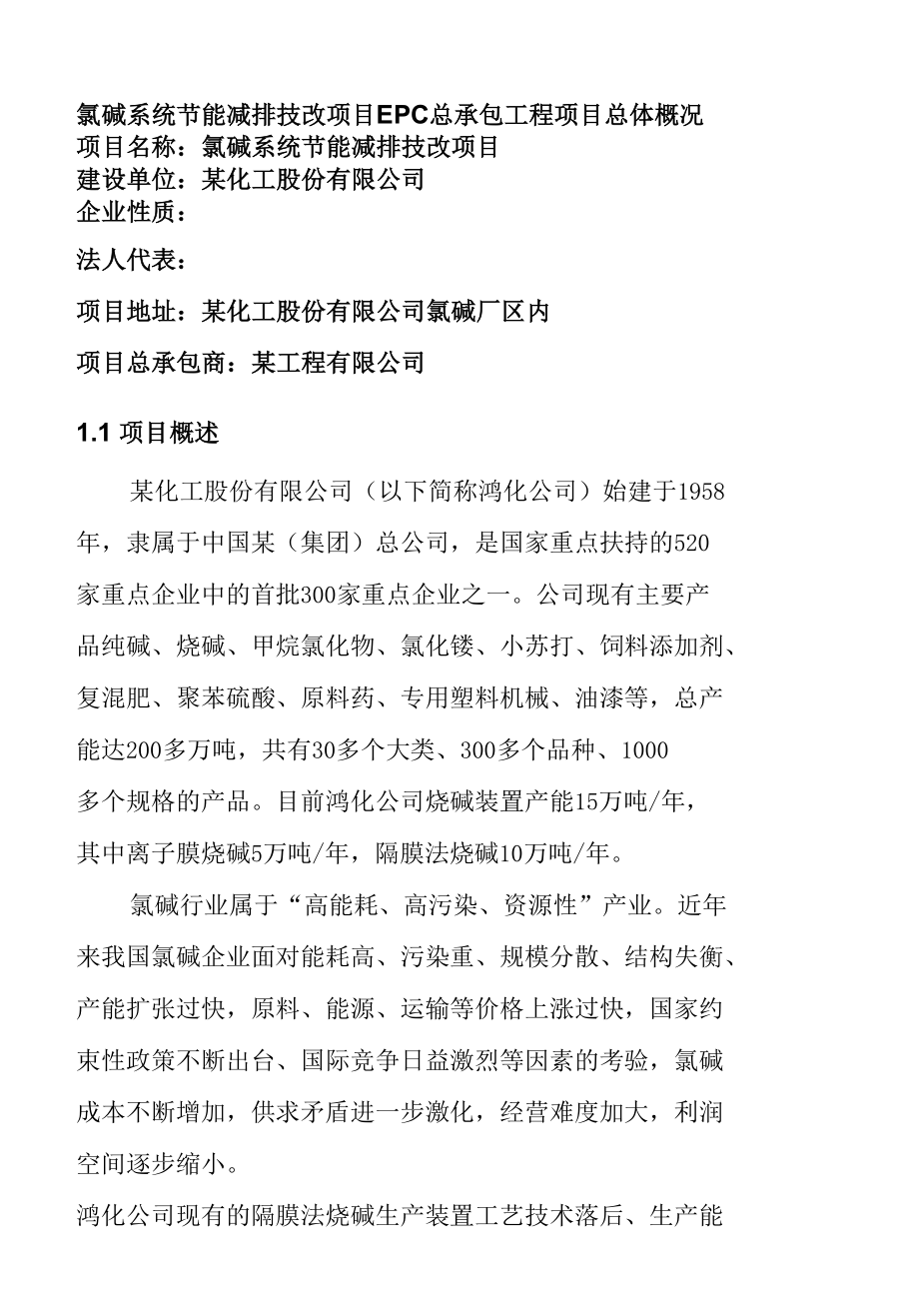 氯碱系统节能减排技改项目EPC总承包工程项目总体概况.docx_第1页