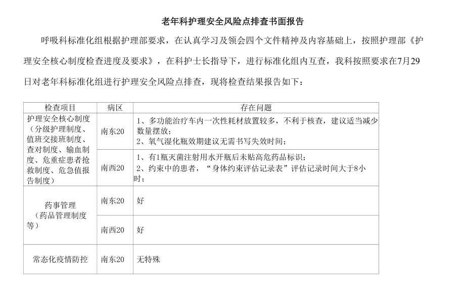 老年科护理安全风险点排查报告_1300733.docx_第1页