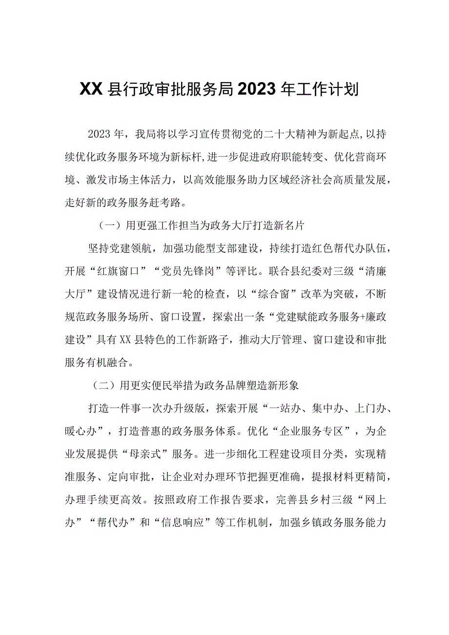 XX县行政审批服务局2023年工作计划.docx_第1页