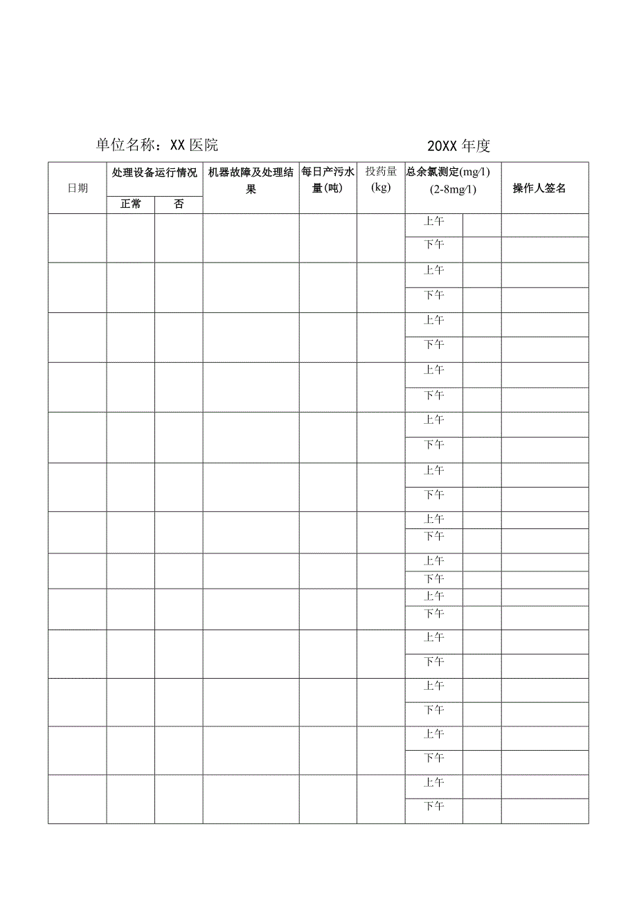 XX医院医疗废物污水收集处置登记表C2.docx_第3页