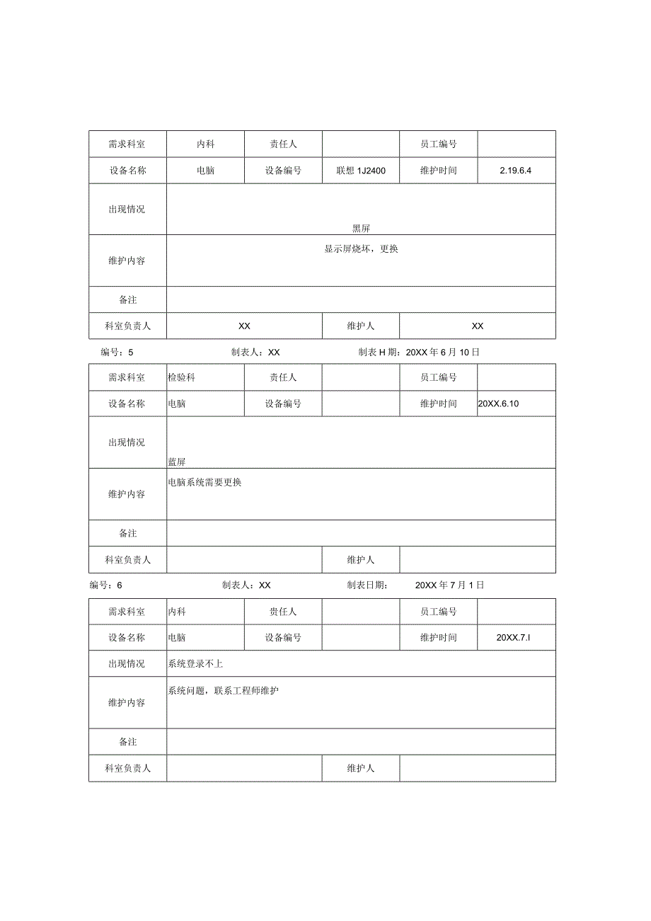 XX医院信息系统维护记录表.docx_第2页