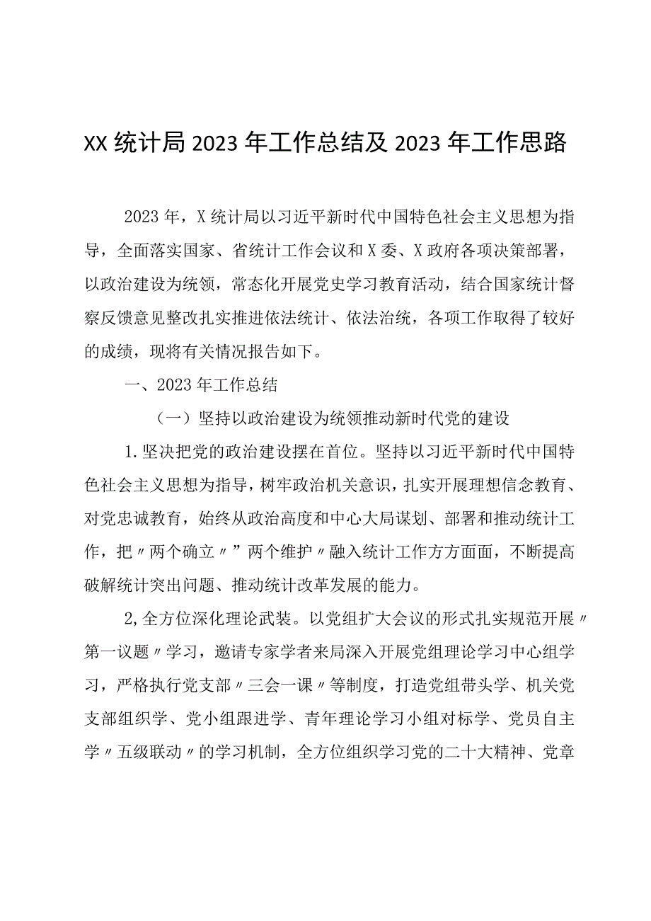 XX统计局2023年工作总结及2023年工作思路.docx_第1页