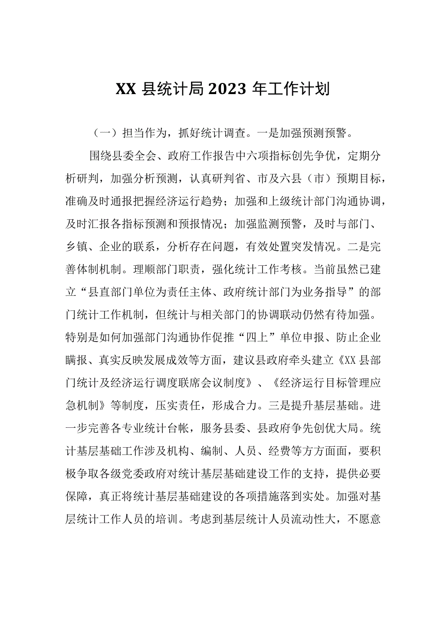 XX县统计局2023年工作计划.docx_第1页