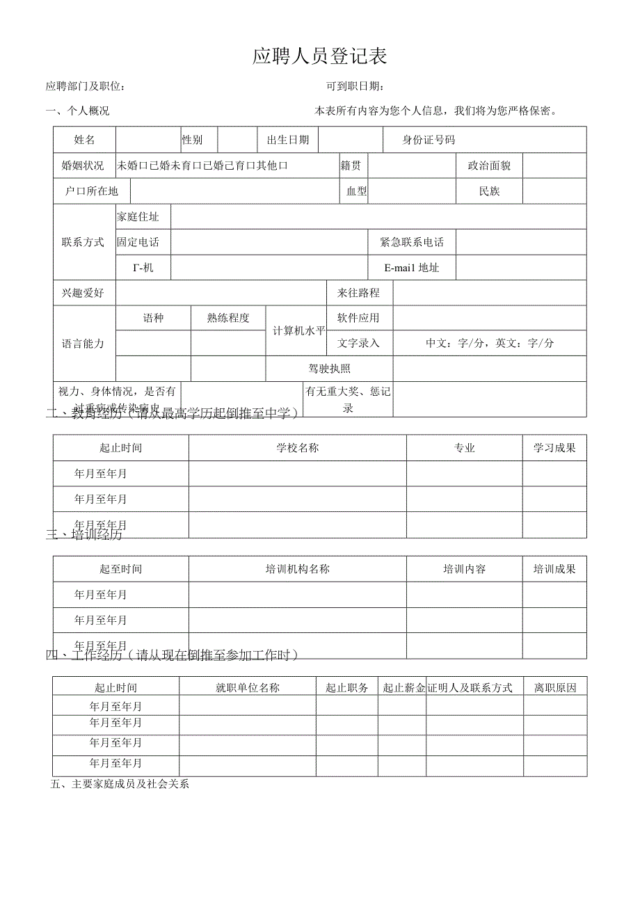 应聘人员登记表经典.docx_第1页