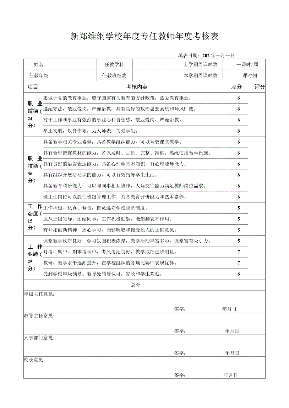 教师年度考核表新郑维纲学校.docx_第1页