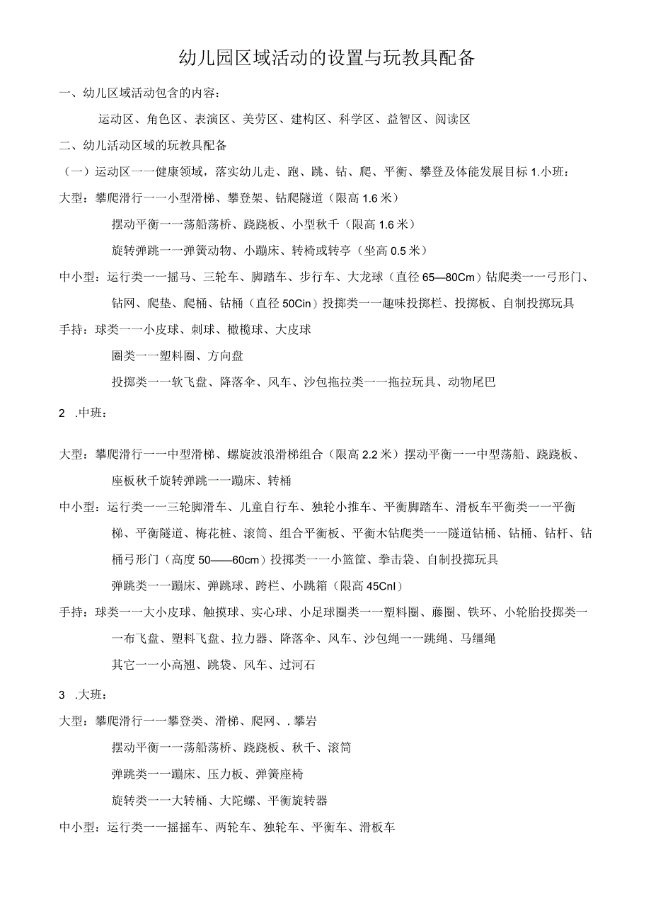 幼儿园区域活动设置及玩教具投放目录最新版.docx_第1页