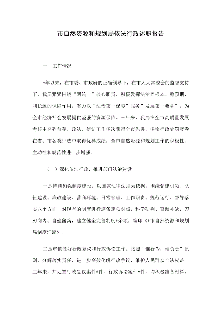 市自然资源和规划局依法行政述职报告.docx_第1页