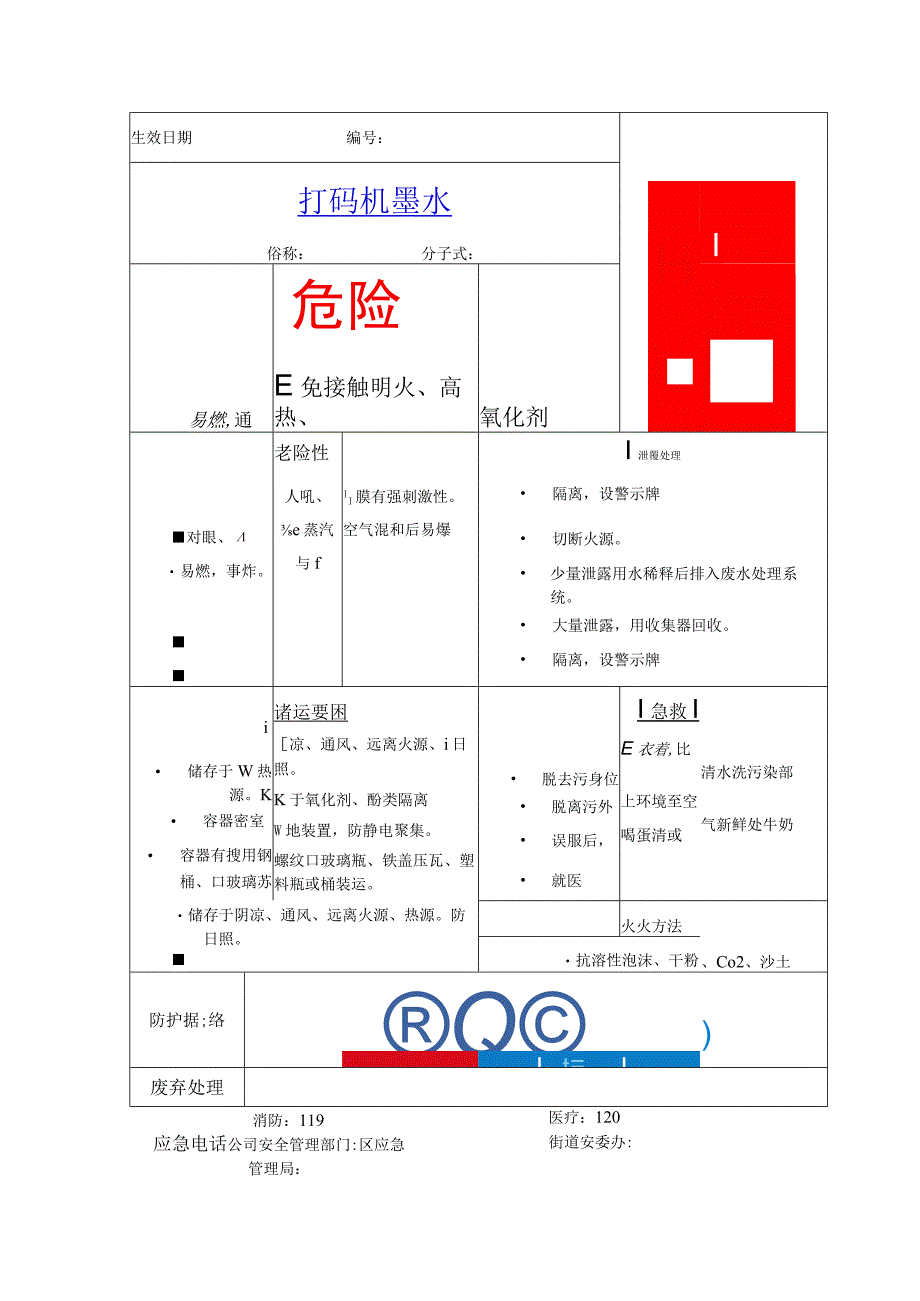 打码机墨水危险物品告知卡.docx_第1页